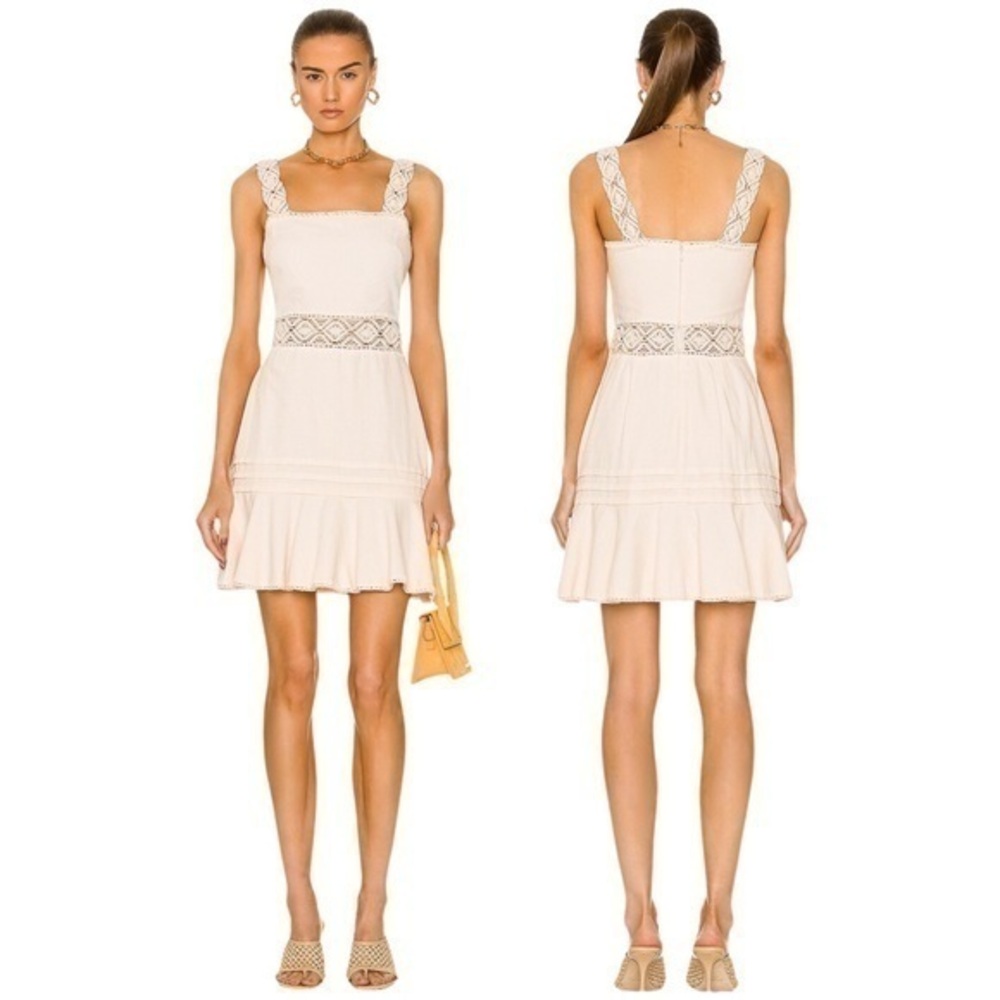 Jonathan Simkhai | Flora Macrame Cut-Out Crochet Trim Mini Dress - Size 6/Small